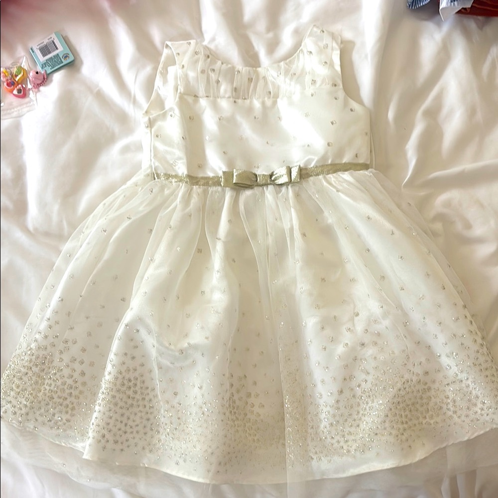 Girls Cream Party Dress with Sparkle Bow